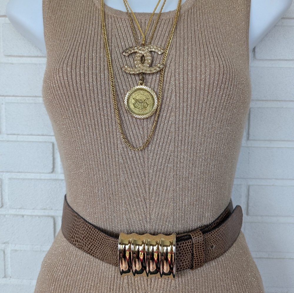 Carlisle Brown Leather Belt With Gold Buckle - Picture 2 of 3